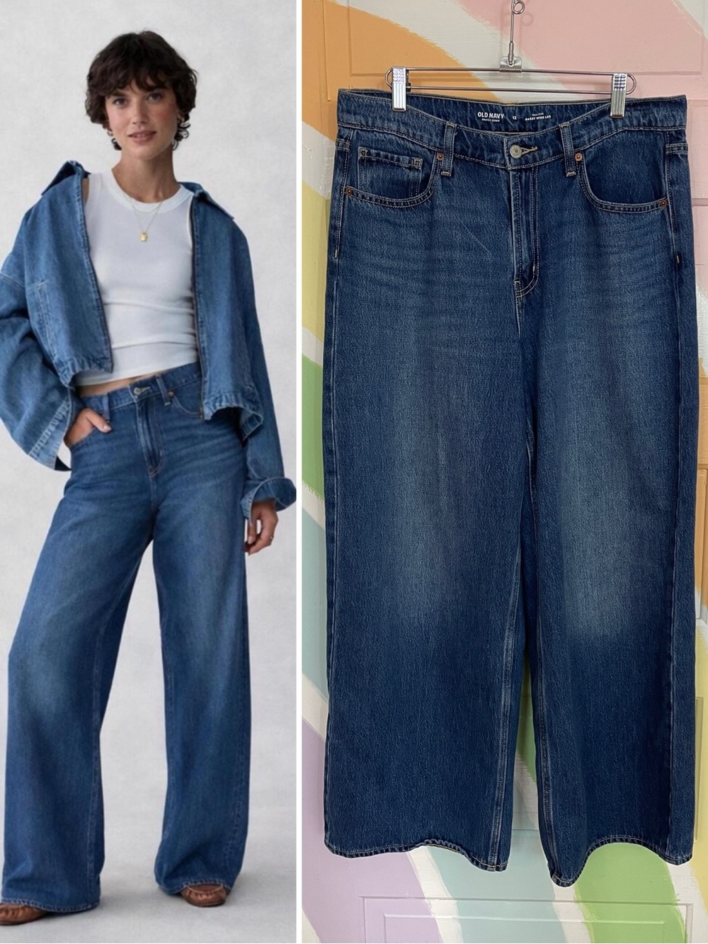 Old Navy High-Rise Baggy Wide Leg Drapey Denim Jeans Sz 12 💚🎀